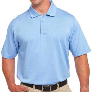 Pebble Beach Dry Luxe Performance Polo Size Large Light Blue Print